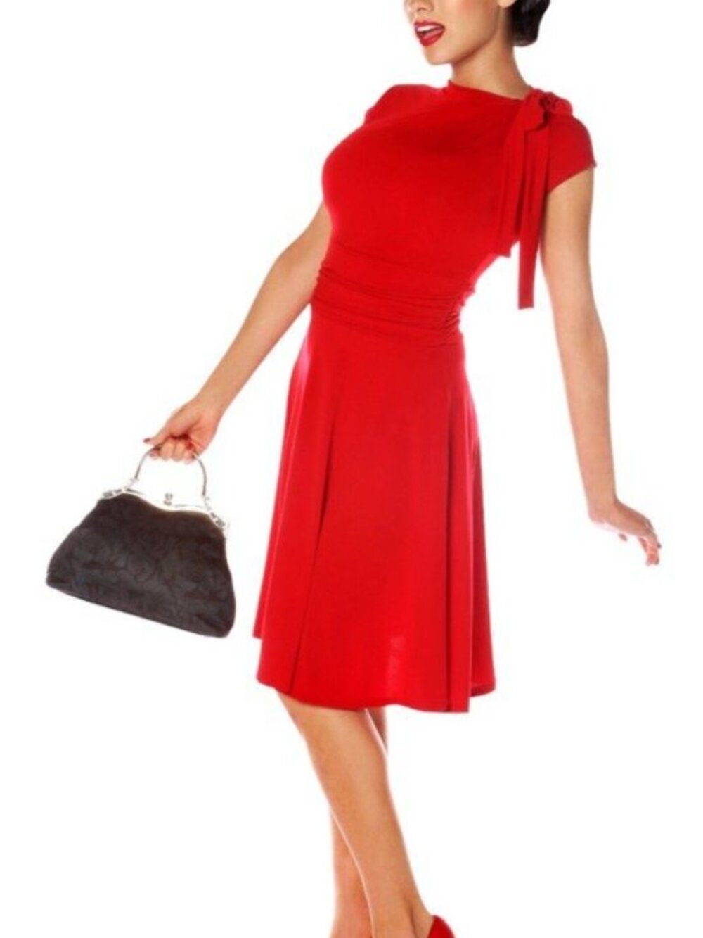 Folter Bridget Bombshell Fit & Flare Dress M Red Pinup Rockability 50s Inspired